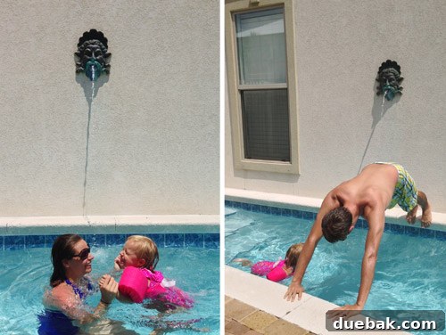 Father and child playing in a private pool, a perfect family vacation moment