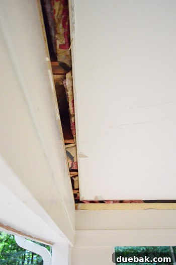 Demolishing Your Old Ceiling: A DIY Guide 5 Insulation and wood framing revealed