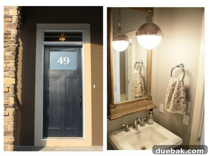 Front door and exterior details of a newly constructed custom family home in Cranston, Calgary.