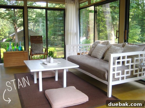 Beton Zemin İçin Boya mı Fayans mı? 5 Stained concrete floor in a previous sunroom, showcasing a cost-effective flooring solution