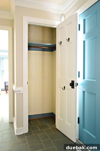 From Coat Closet To Toy Central 3 Empty closet next to the front door, stripped of its previous contents and ready for a new purpose.