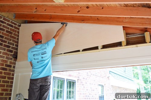 Readying Your Vaulted Ceiling for a Wood Plank Finish 14 Testing the fit of the large plywood piece