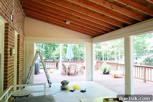 Readying Your Vaulted Ceiling for a Wood Plank Finish 16 One side of the sunroom ceiling completed with plywood