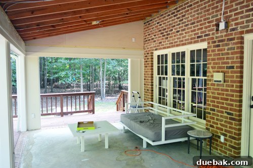 Readying Your Vaulted Ceiling for a Wood Plank Finish 18 Second side of the sunroom ceiling completed, showing electrical box cutout