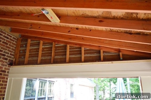 Readying Your Vaulted Ceiling for a Wood Plank Finish 7 Sunroom ceiling showing triangular gaps to be filled with plywood
