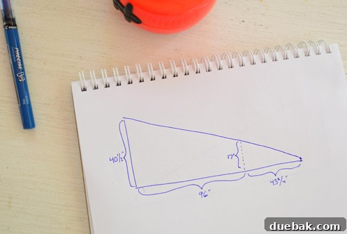Readying Your Vaulted Ceiling for a Wood Plank Finish 8 Sketch illustrating plywood measurements for triangular ceiling section