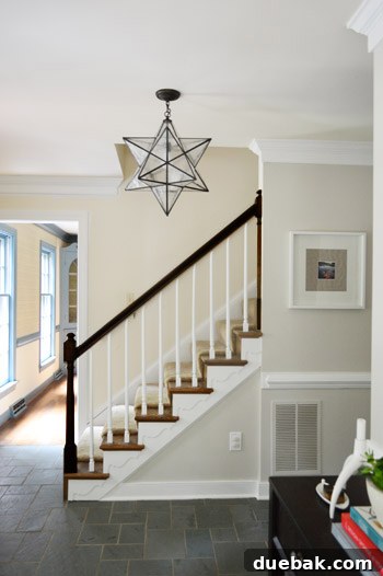 Transform Your Staircase with White Painted Balusters 14 Staircase with white balusters and photoshopped dark railing, showing high contrast