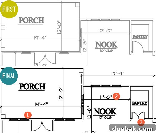 Signature Showhome Designs 5 Floor plan showing changes to the family room, including new window placements and the integrated breakfast nook.