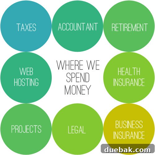 Conceptual image representing the financial outflow and essential expenses for a professional blogging business.