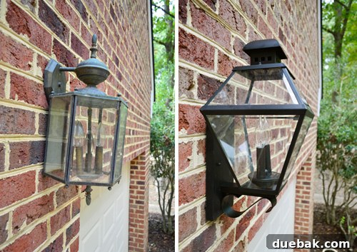 Close-up of new light above garage doors