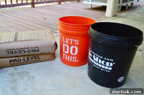 Outdoor Tile Perfection: Leveling and Dry Fitting 6 Bags of self-leveling concrete mix and tools