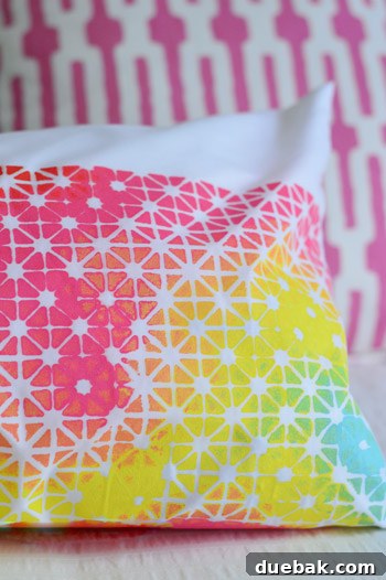 Stenciled pillowcase ready for use