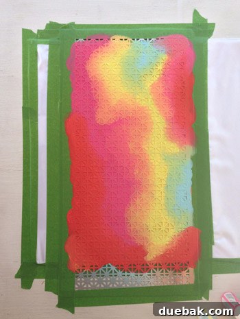 Close-up of stenciled design with blended and defined edges