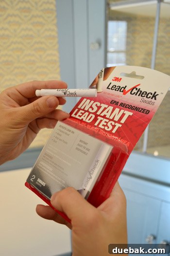 Uncovering Lead Contamination 10 A lead test kit being used on the metal frame of a dining room door.