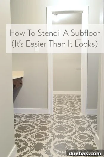 Design Your Dream Floor with Stencils 2 Finished stenciled subfloor in a bathroom vanity and closet area, showcasing a beautiful geometric pattern