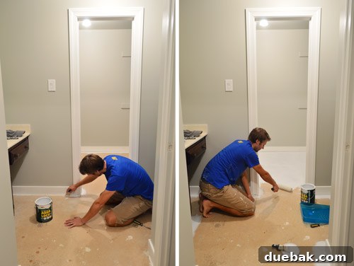 Design Your Dream Floor with Stencils 11 Primed subfloor, showing a uniform white surface ready for base coat
