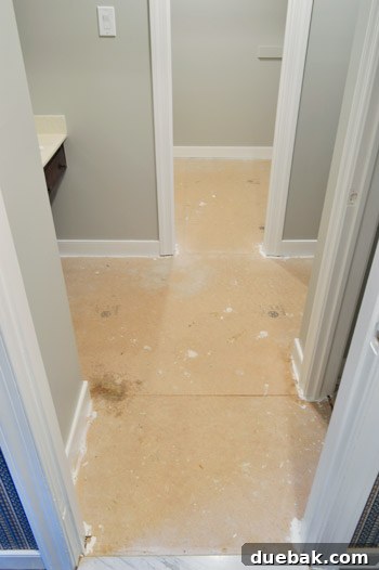 Design Your Dream Floor with Stencils 9 Bare particle board subfloor ready for prep work
