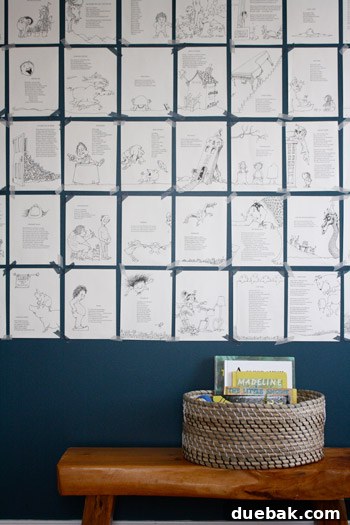 Celestial Blue Dreams: A Boy's Cloud-Kissed Sanctuary 6 Shel Silverstein pages as wall art and the cozy reading nook