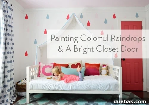 Painting Colorful Raindrops And A Bright Closet Door Title Card - A vibrant girl's bedroom makeover featuring a custom wall mural and a bold pink door.