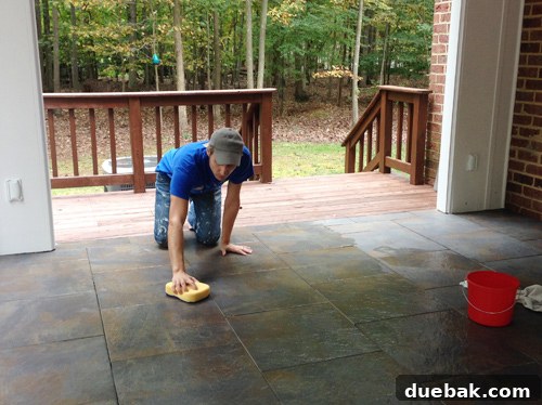 Close-up of outdoor tiles showing a significant improvement after thorough cleaning of thinset residue
