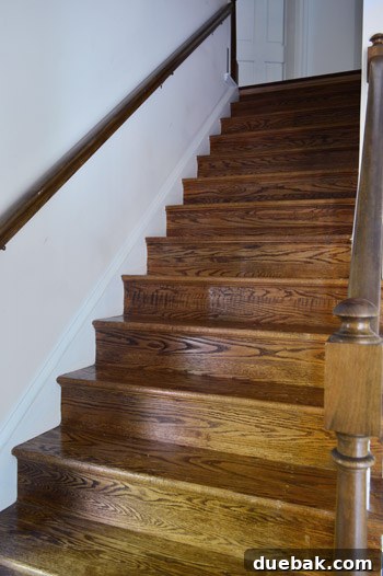 Removing Old Carpet and Stubborn Staples 13 Completely carpet-less wooden staircase after removal