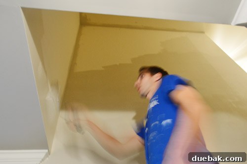 Removing Old Carpet and Stubborn Staples 15 Painting a tall stairwell wall with a roller