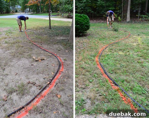 Curb Appeal Mastery 8 Newly graded yard with marked mulch beds and areas for grass