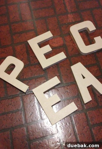 Get Crafting 4 DIY Holiday Decorations 14 Cardboard craft letters from JoAnn Fabric spelling PEACE