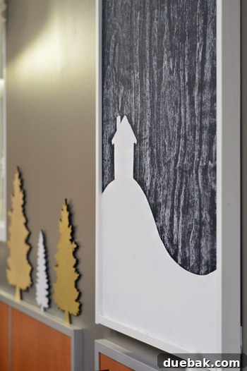Brightening Little Lives: Our Holiday Hospital Makeover 10 Holiday Chalkboard Wall Hanging With Snow Scene Drawn On It, showcasing the completed and personalized chalkboard.