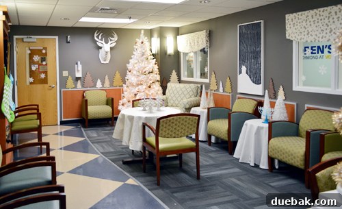 Brightening Little Lives: Our Holiday Hospital Makeover 3 After Photo Of Holiday Waiting Room in Childrens Hospital At VCU, showcasing a warm, festive, and invitingly decorated space.