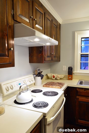 Replacing an Over-the-Range Microwave with a Range Hood 15 Close-up of the range hood's halogen lights illuminating the stove area