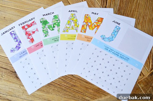The 2014 DIY calendar showing a gray placeholder box where a printed 4x4 inch photo will be attached.