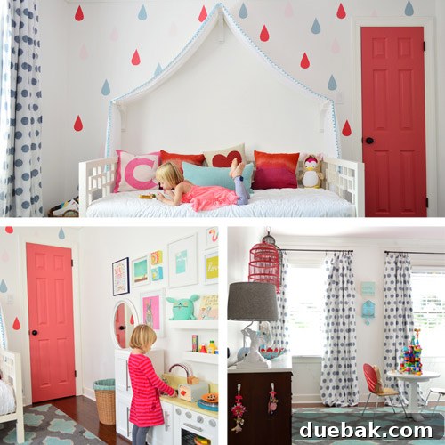 My Top 20 from 2013 3 Clara's vibrant big girl room with pink ceiling, colorful raindrops, and a rose-colored door.