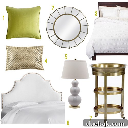 Mood board for Carrie's adult bedroom upgrade, featuring key design elements