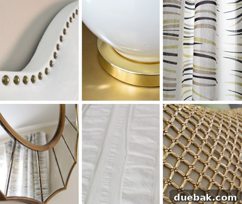 Detail shot of varied textures and materials in Carrie's bedroom design
