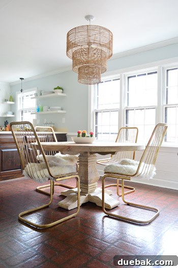 Kitchen's Gilded Past 2 Vintage gold wire chair, a fantastic thrift store find, ready to be styled in a modern rustic kitchen.