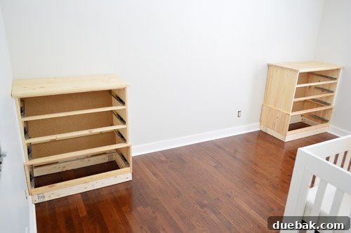 Two Ikea Fjell Dressers Installed as buuilt-ins in corners of a bedroom