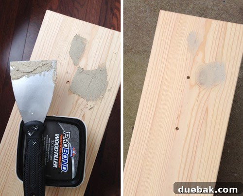 Applying Wood putty over knots in wood to cover them