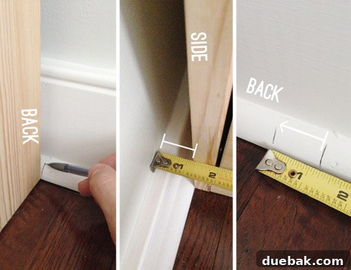 Measuring around an Ikea Fjell to cut basebard