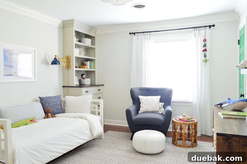Craft Your Own Library Haven 18 A child's bedroom featuring custom built-in bookshelves on either side of a bed, adorned with books, toys, and a cozy reading chair, creating an inviting atmosphere.