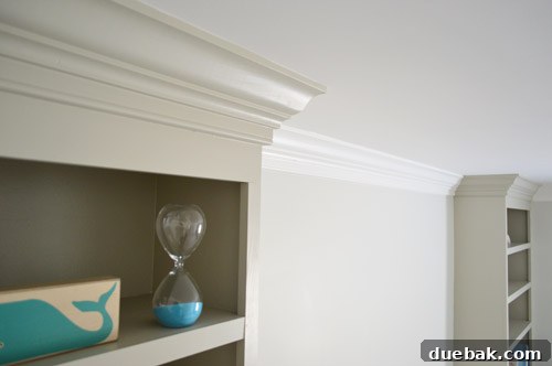 Close-up of newly installed chunky crown molding, showcasing its polished look