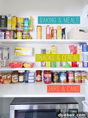 Detailed view of organized pantry shelves