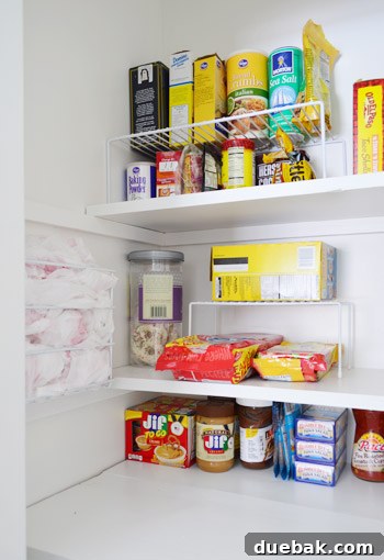 Wire basket on pantry wall for plastic bag storage