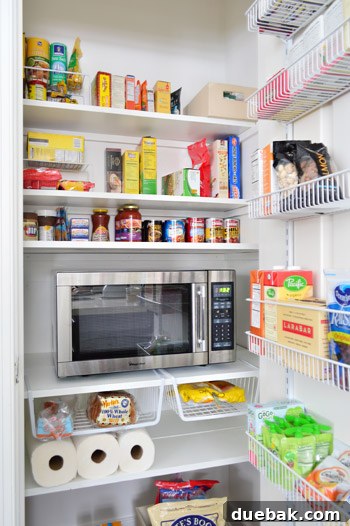 Organized pantry with categorized shelves