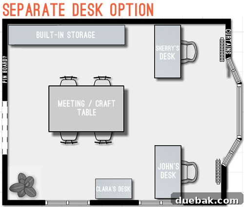 Blueprint for Your Perfect Home Office 10 Floor plan sketch attempting symmetrical desk placement around the bay window, revealing potential issues.