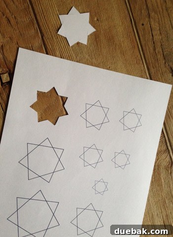 Seven-pointed star template cut from card stock