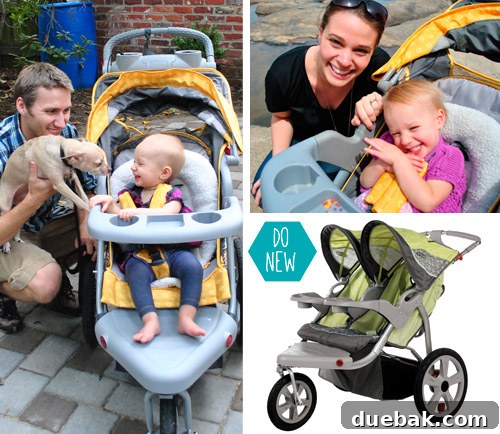 Double stroller on a path, showing convenience for two children