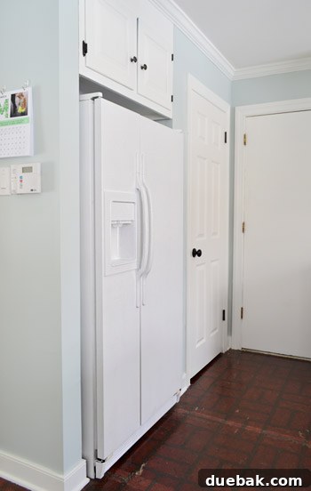 painted white refrigerator