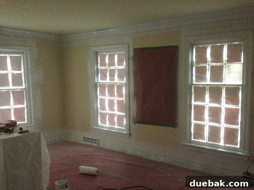 Room with primer applied and dim lighting