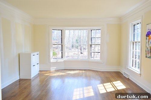 Room after trim painting, showing overspray